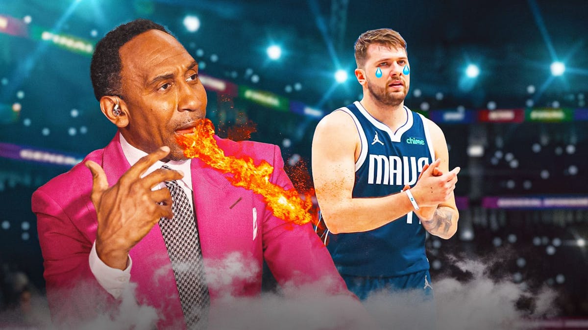 Stephen A. Smith with fire coming out his mouth. Luka Doncic with animated tears