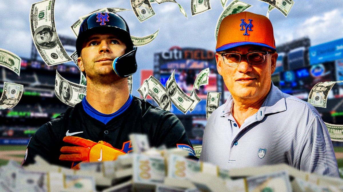 Pete Alonso and Steve Cohen with cash in background
