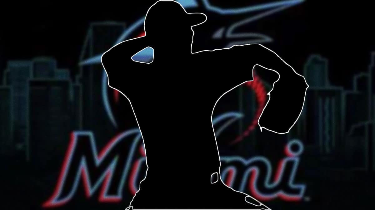 Silhouette pitcher and the Marlins logo