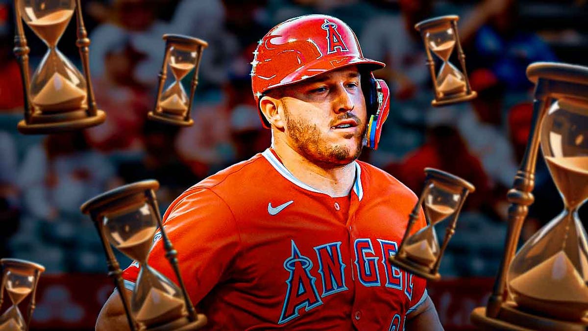 Angels' Mike Trout looking sad, with plenty of full hourglasses around him