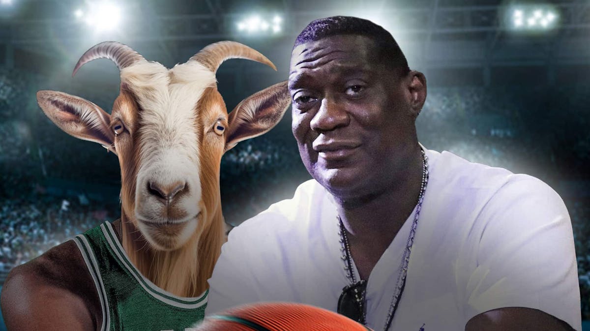 Shawn Kemp side-by-side Bill Russell but Bill Russell has a goat's head.