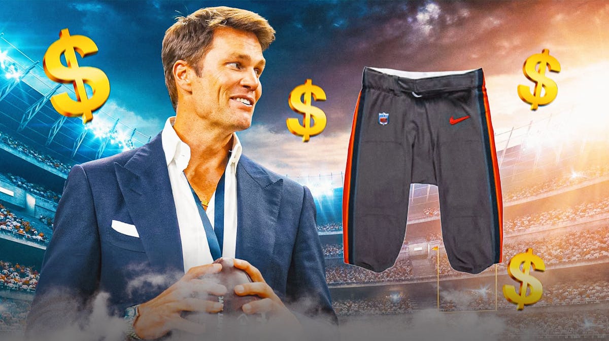 Tom Brady then a picture of his game-worn pants and then dollar signs all over