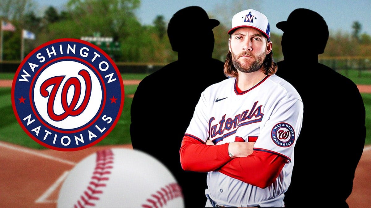 Washington Nationals logo with Trevor Williams and then player silhouette of a other players.