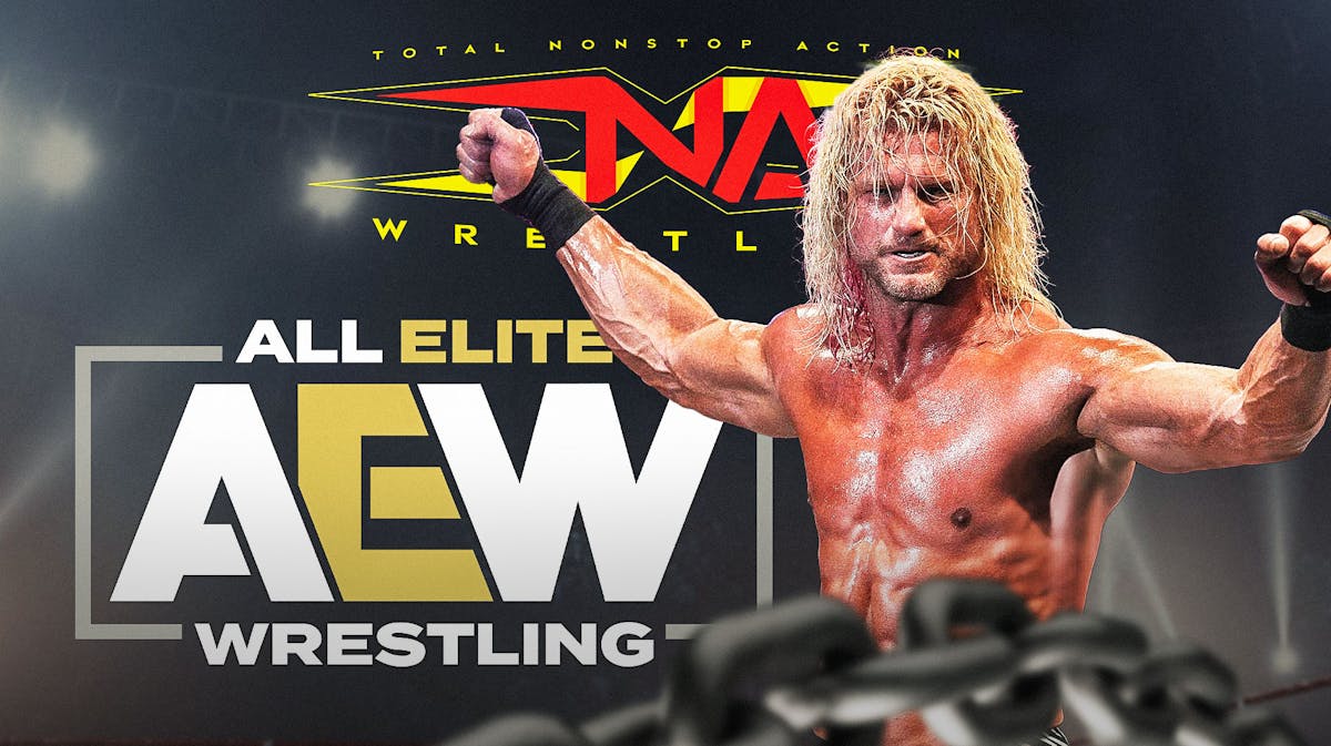 Nic Nemeth next to the AEW logo with the TNA logo as the background.