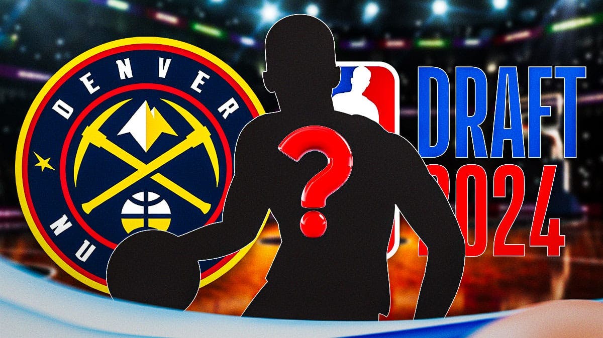 Nuggets logo next to blacked out player and NBA Draft logo