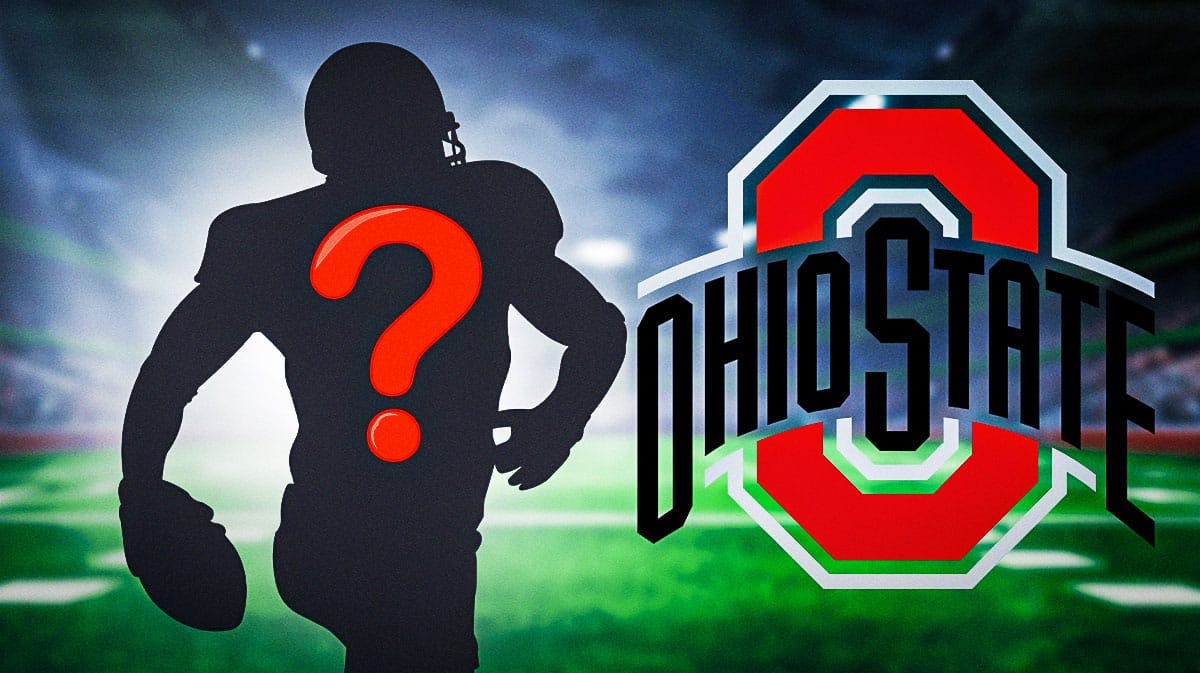 A silhouette of an American football player with a question mark emoji in the middle. There is also a logo for Ohio State University.