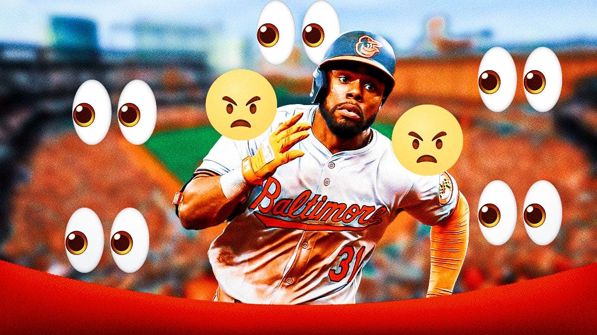 Cedric Mullins with angry emojis. Eyeball emojis in the background