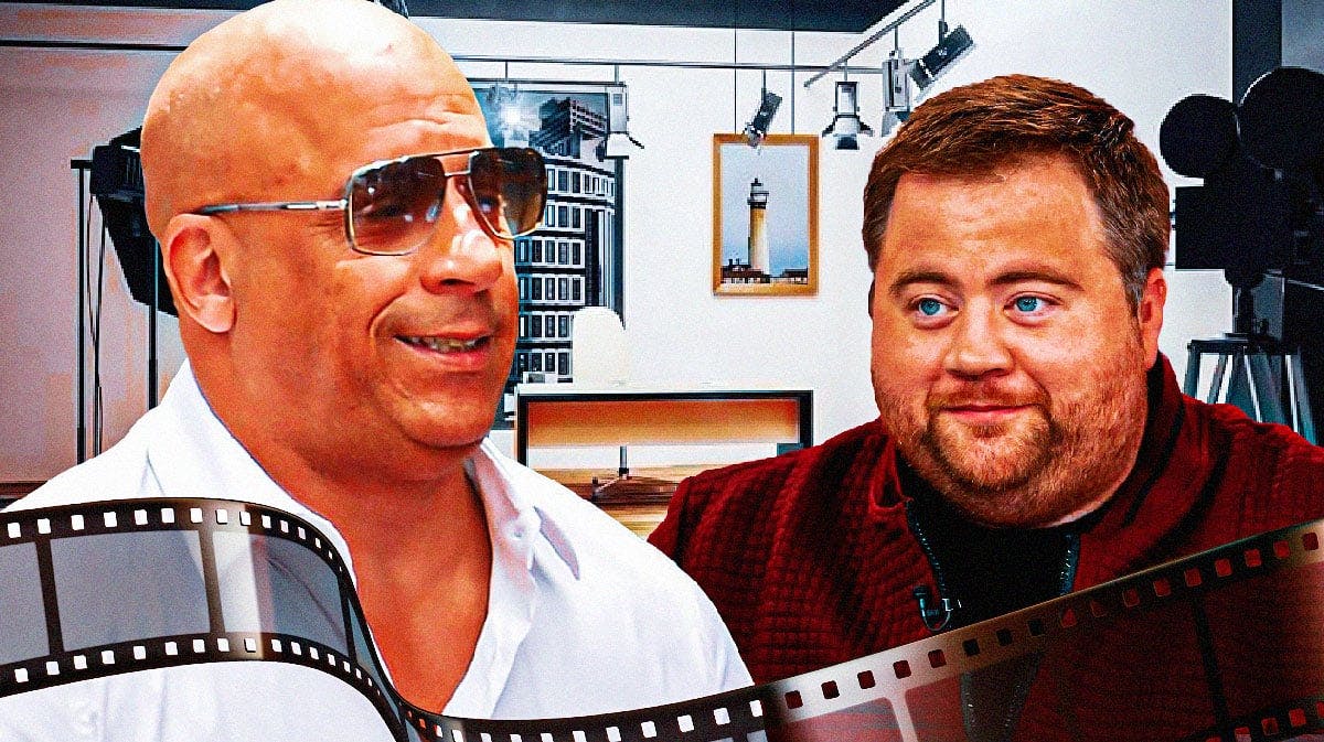 Vin Diesel and Paul Walter Hauser on a movie set.