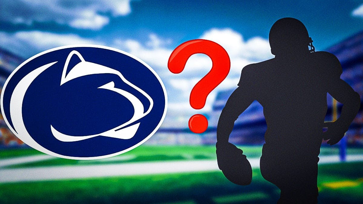 Penn State football logo, with a silhouette of a player on the right. A question mark in between them.