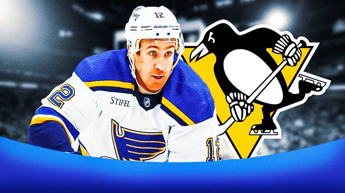 Former St. Louis Blues Kevin Hayes and Pittsburgh Penguins logo