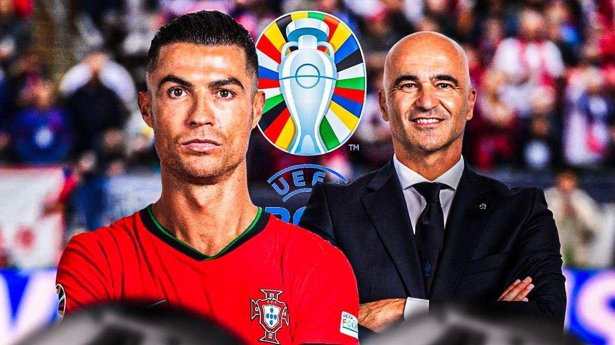 Cristiano Ronaldo and Roberto Martinez in front of the Euro 2024 logo