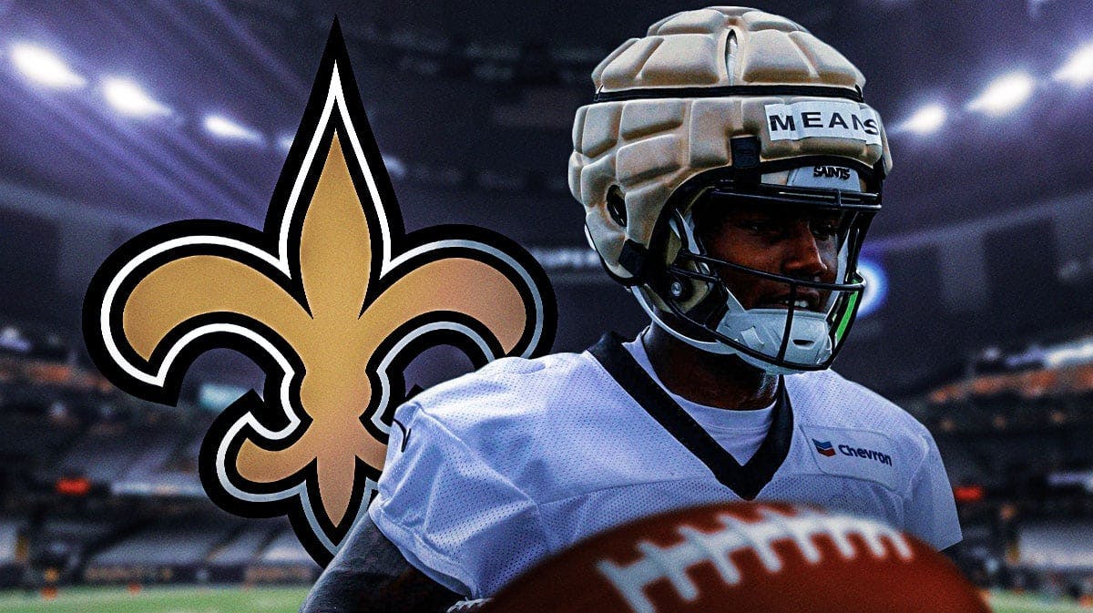 Saints sleeper rookie Bub Means in action next to a team logo