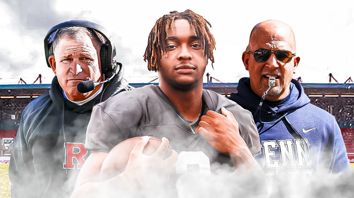 Rutgers football Greg Schiano and DJ McClary with Penn State James Franklin