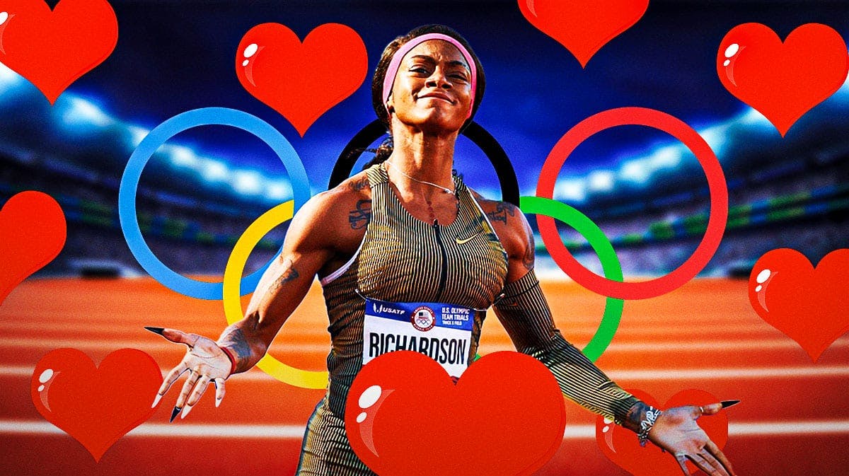 U.S. Olympic track and field runner Sha'Carri Richardson, with hearts and the Olympic rings