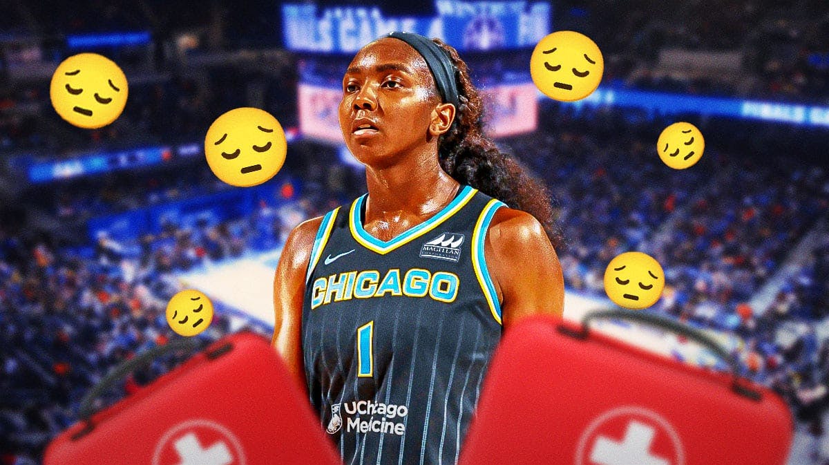Chicago Sky player Elizabeth Williams, with a neutral or sad expression, with sad face emojis and the injury symbol