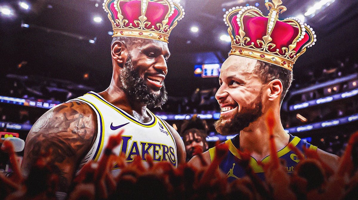 Lakers and Cavaliers legend LeBron James with Warriors Stephen Curry