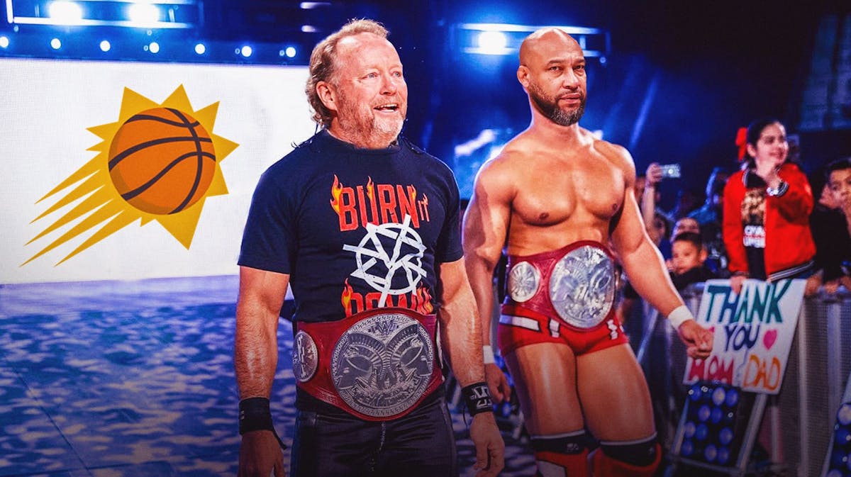 Mike Budenholzer (Suns head coach) and Darvin Ham as wrestlers making an entrance