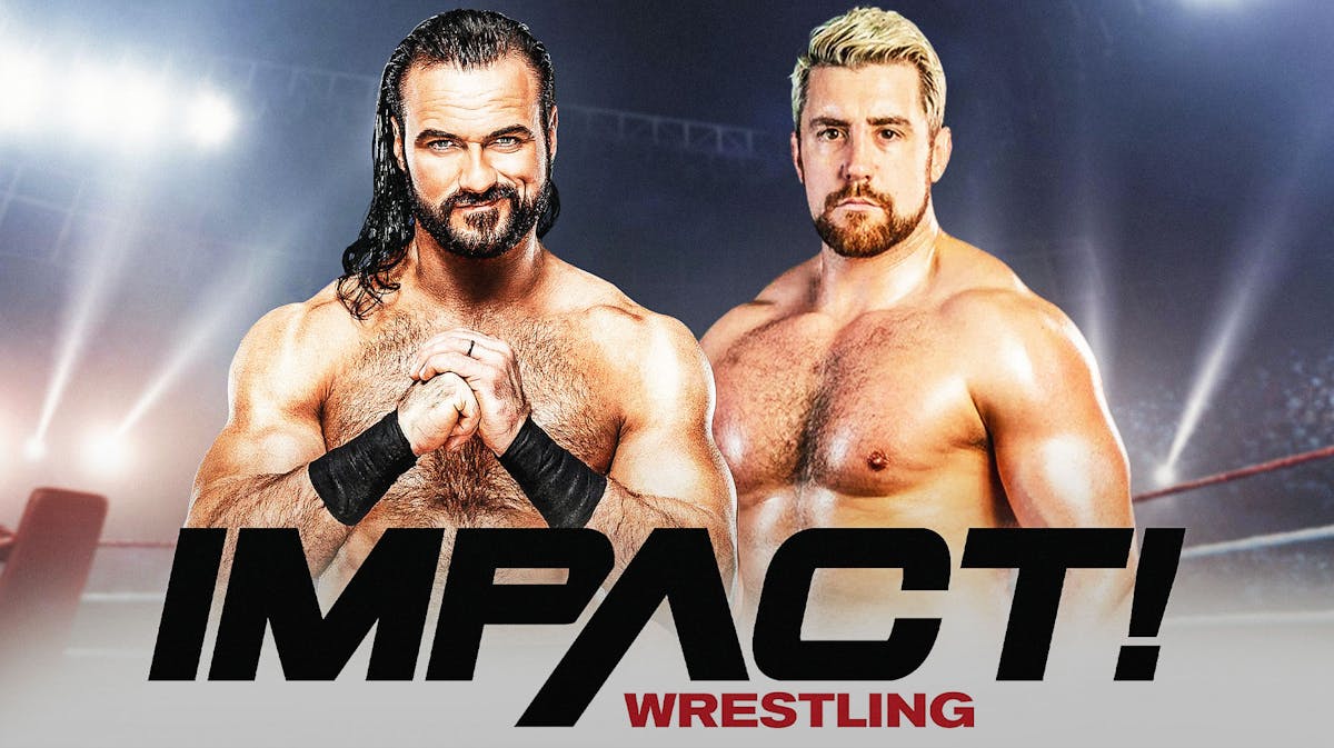 Drew McIntyre next to Joe Hendry with the Impact Wrestling logo as the background.