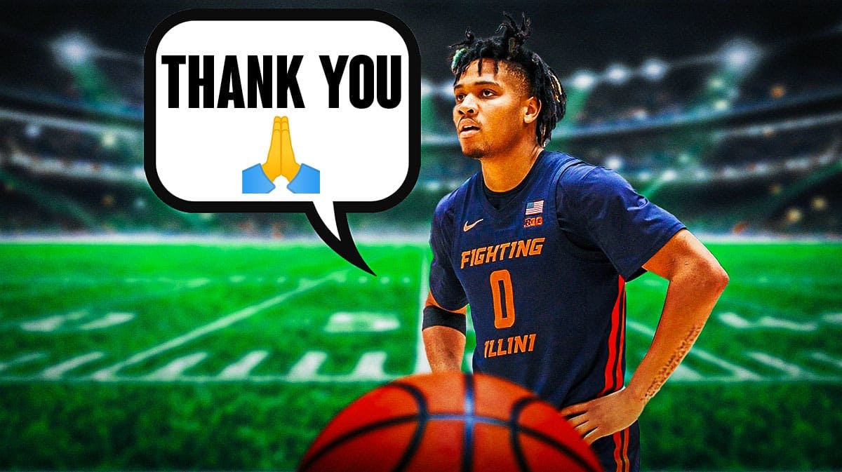 Terrence Shannon Jr. looks up and says "thank you" with praying hands