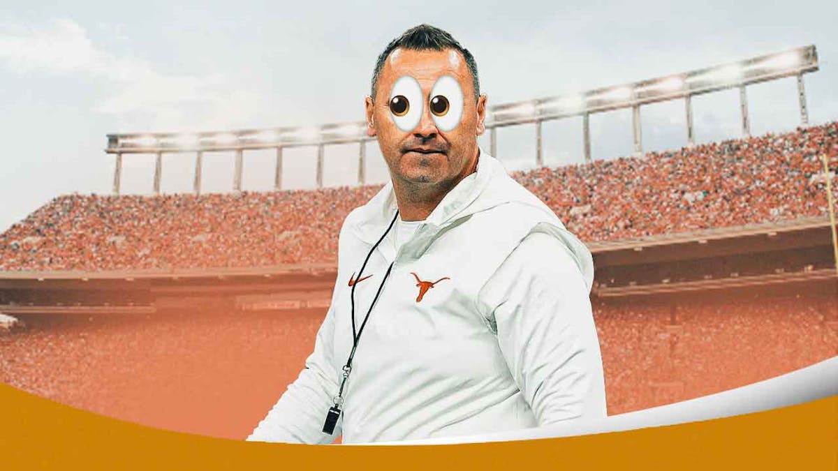 Texas Longhorns Head Coach Steve Sarkisian with eyes emoji