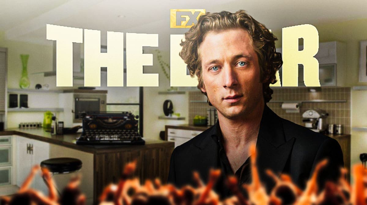 FX The Bear logo with Jeremy Allen White (Seasons 3 and 4 star) and kitchen background.