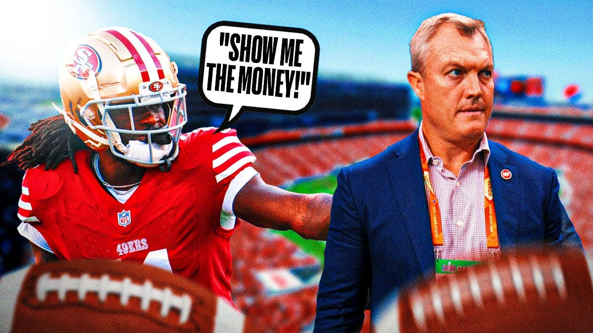 San Francisco 49ers general manager John Lynch and wide receiver Brandon Aiyuk