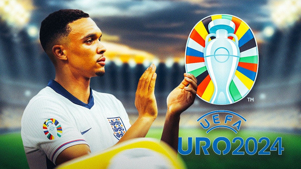 Trent Alexander-Arnold in front of the England and Euro 2024 logos