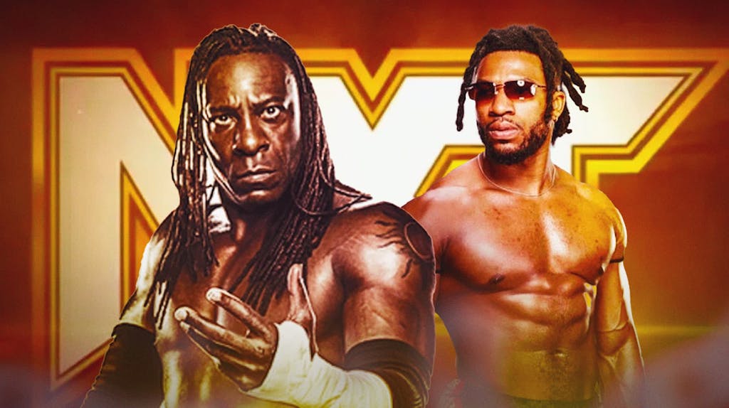 Trick Williams next to Booker T with the NXT logo as the background.