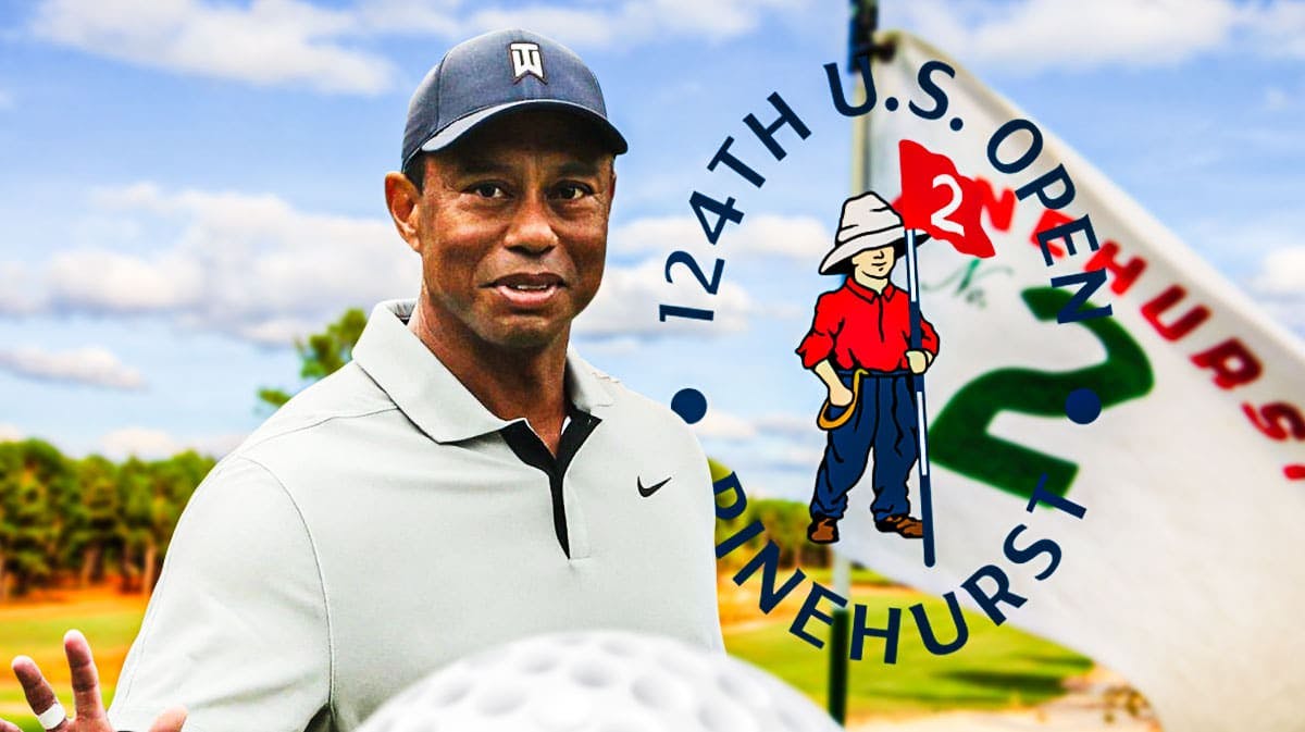 Tiger Woods with US Open logo.