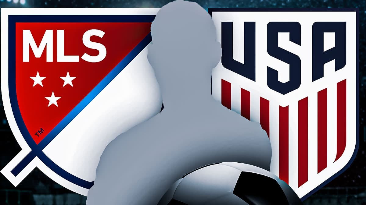 The silhouette of Tim Ream in front of the MLS and USMNT logos