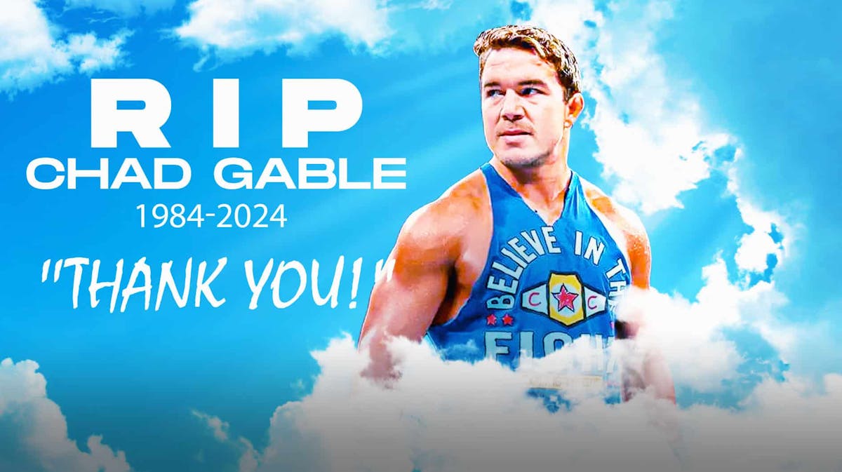 Chad Gable in heaven with the following words under his picture surrounded by the X social media logo.