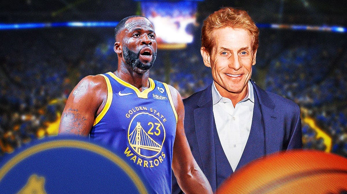 Draymond Green alongside Skip Bayless with the Warriors arena in the background