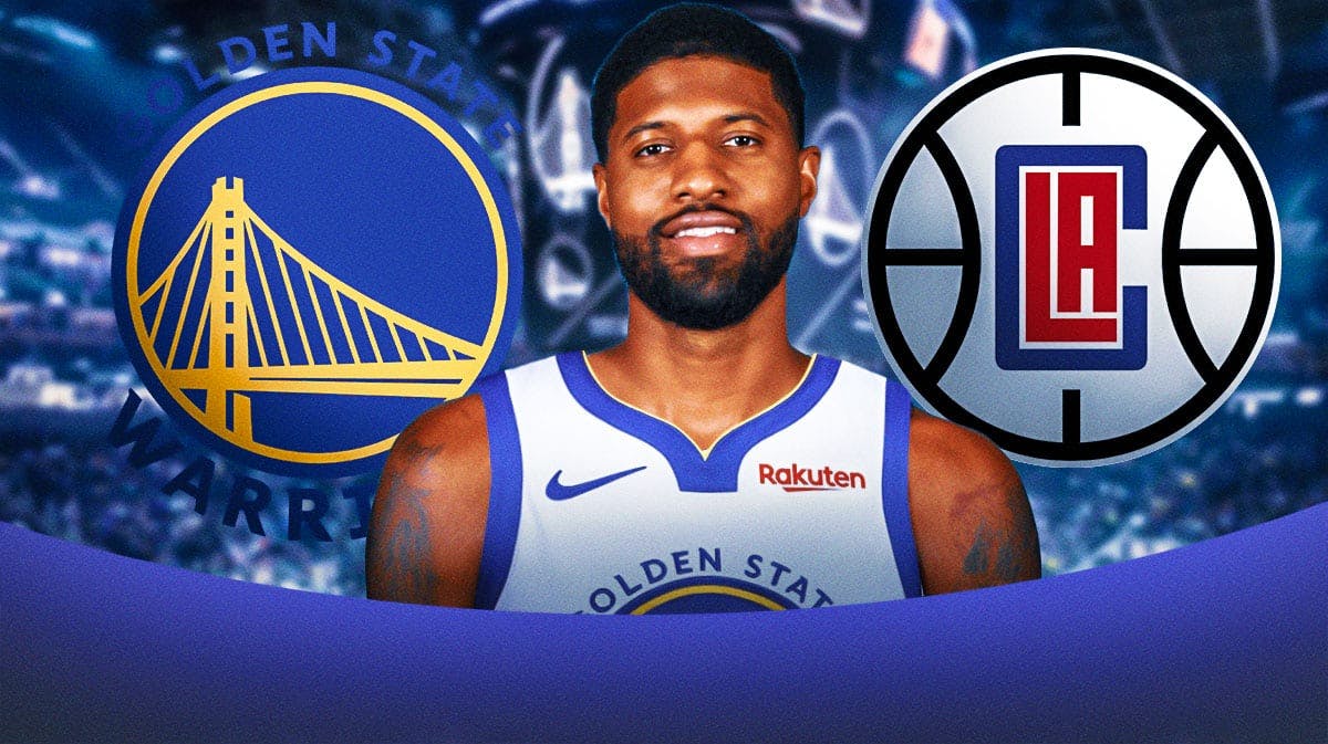 Clippers' Paul George stands in Warriors jersey during trade rumors