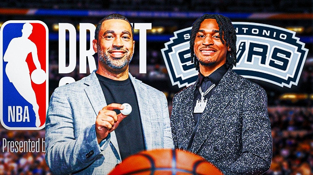 Stephon Castle image, Brian Wright image, Spurs logo, 2024 NBA Draft logo