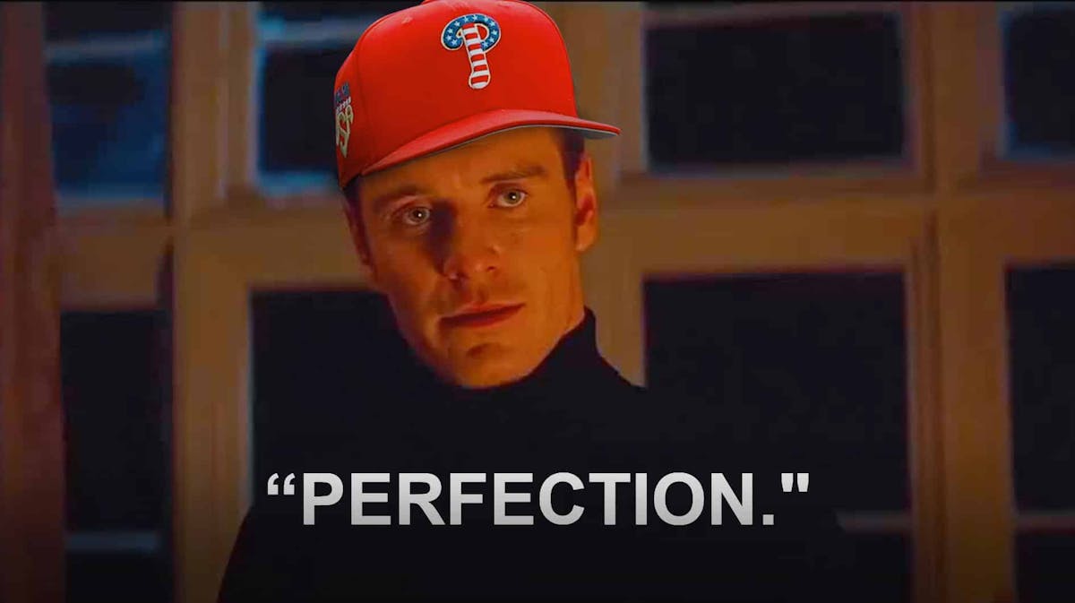 Michael Fassbender with a Phillies baseball cap.