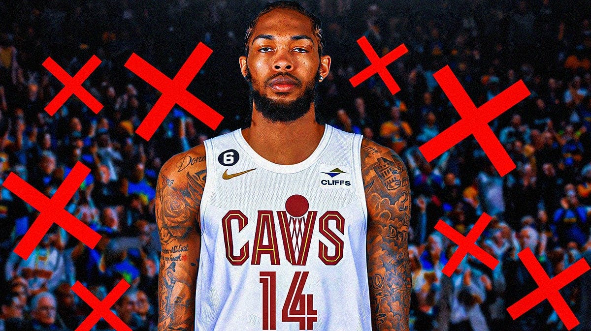 Brandon Ingram in a Cavs uniform surrounded by X's