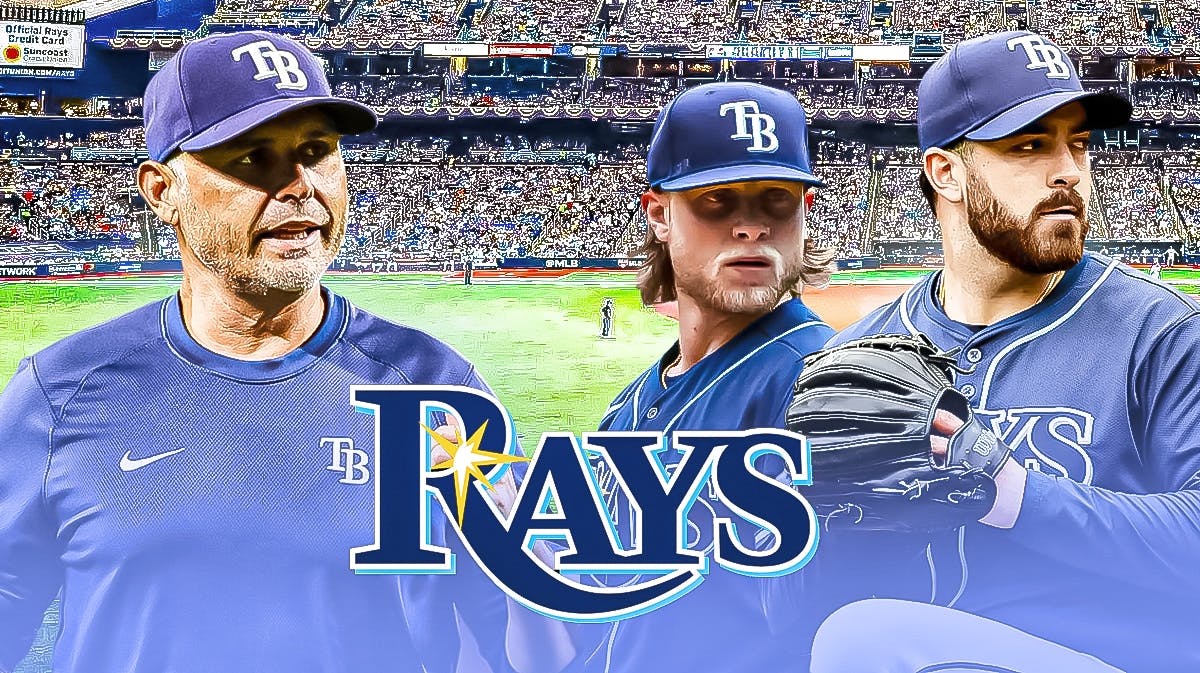 Rays Kevin Cash, Shane Baz and Aaron Civale at Tropicana Field