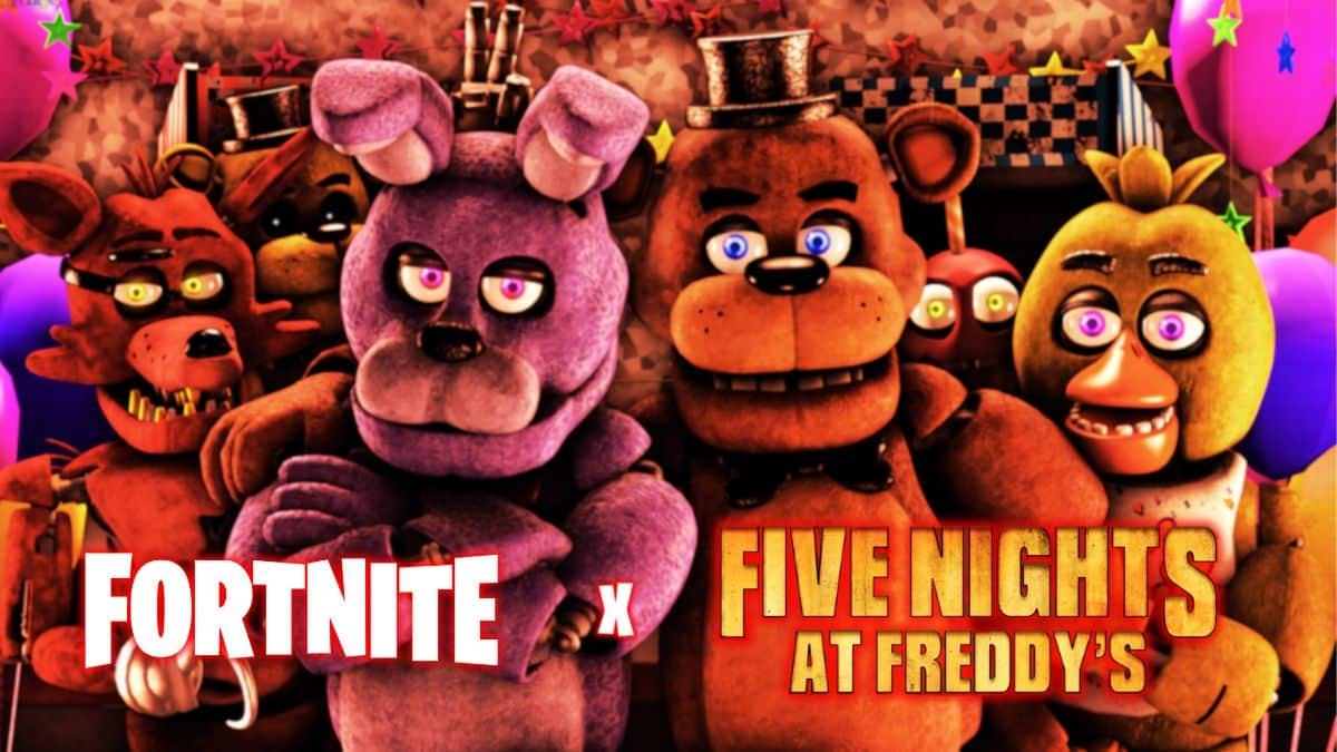 key image for five nights at freddy's with fortnite logo and fnaf logo suggesting collaboration