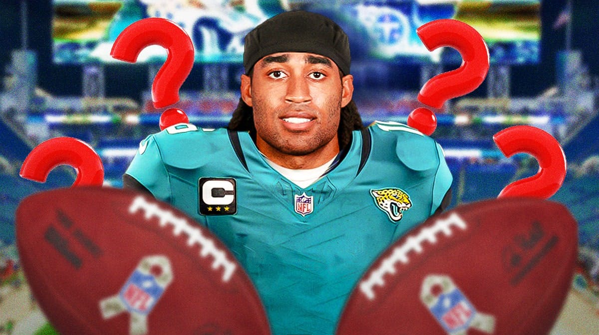 Stephon Gilmore in a Jaguars uniform with question marks all around.