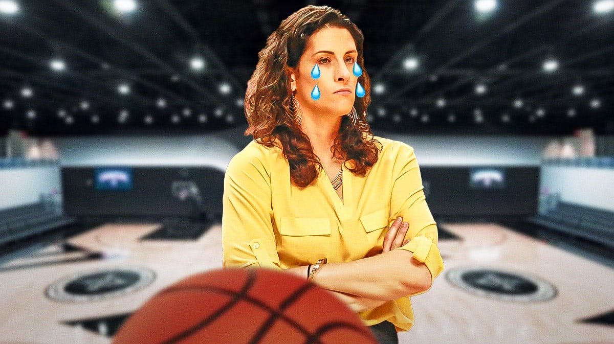 WNBA Connecticut Sun Stephanie White with a neutral or sad expression, and fake tears