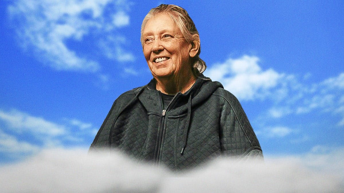 The Shining star Shelley Duvalll, who died at 75, with clouds in background.
