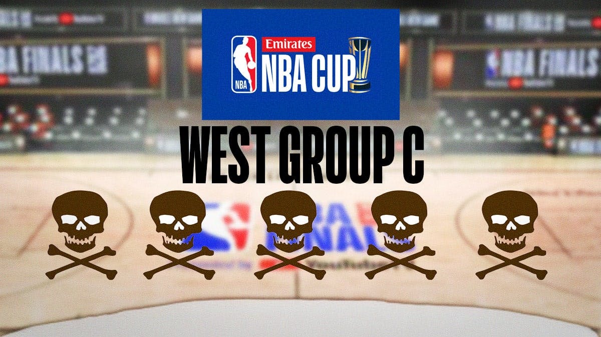 NBA Cup logo across the top, "West Group C" underneath that, then five skull and crossbones underneath that
