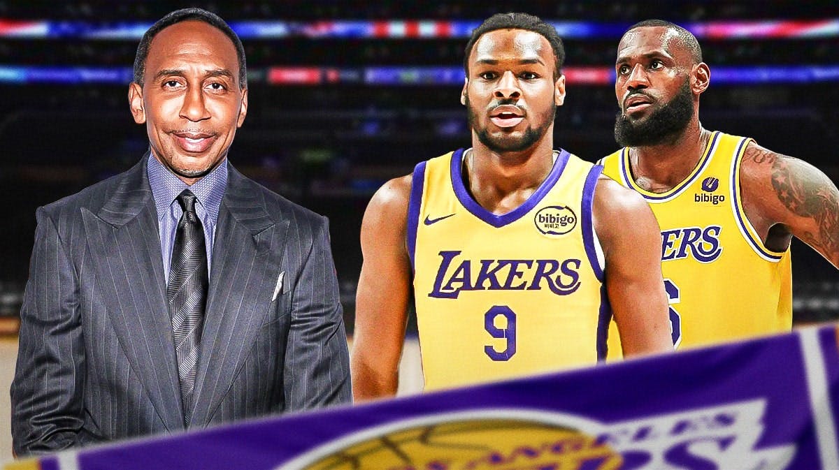 Stephen A. Smith and Los Angeles Lakers player Bronny James and LeBron James