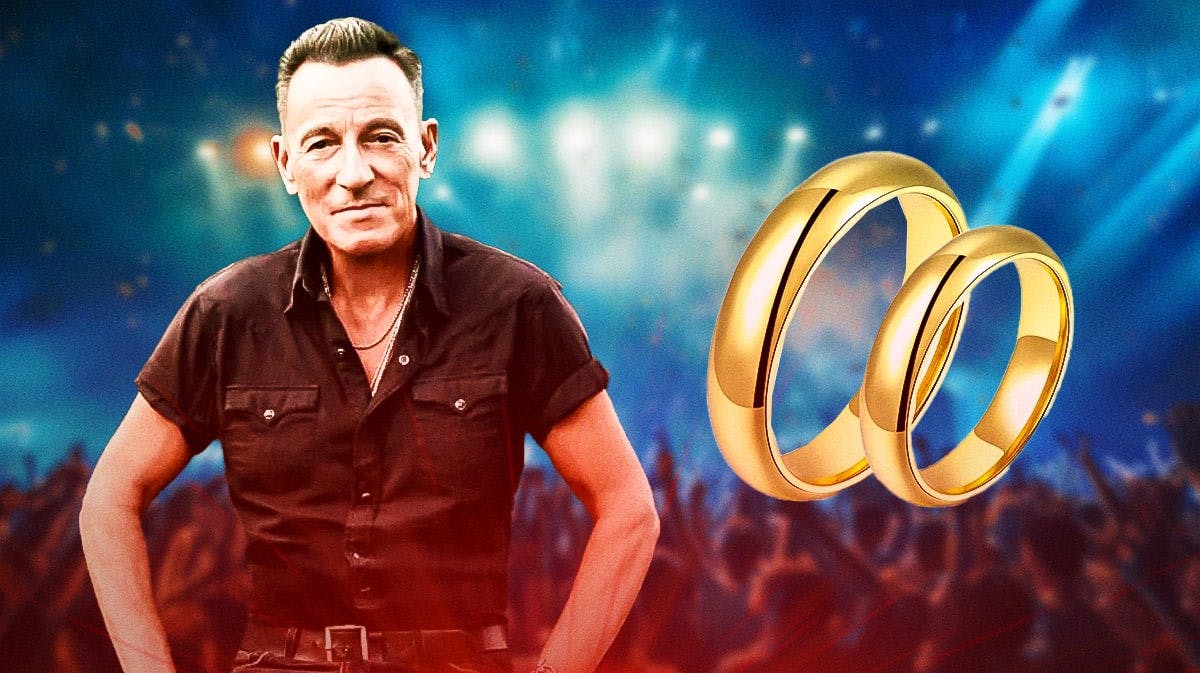 Bruce Springsteen, who is touring with the E Street Band, with two wedding rings next to him.