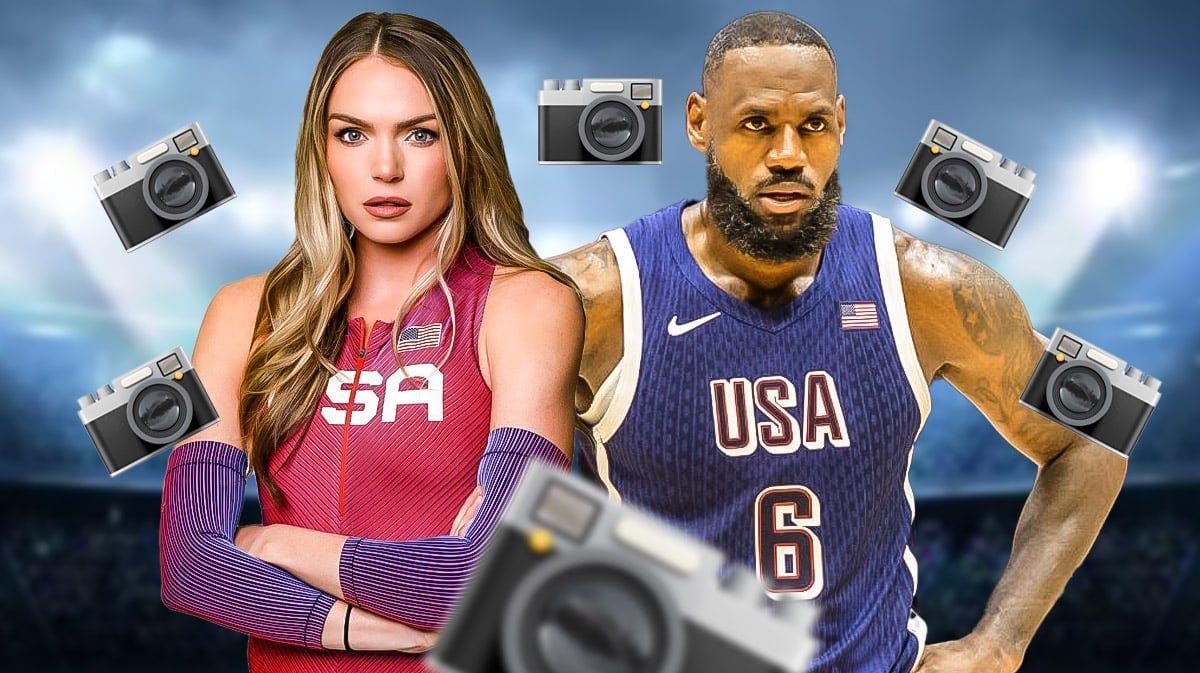 U.S.A. Olympic women's track and field athlete Chari Hawkins, and U.S.A. men's basketball player LeBron James, with camera emojis
