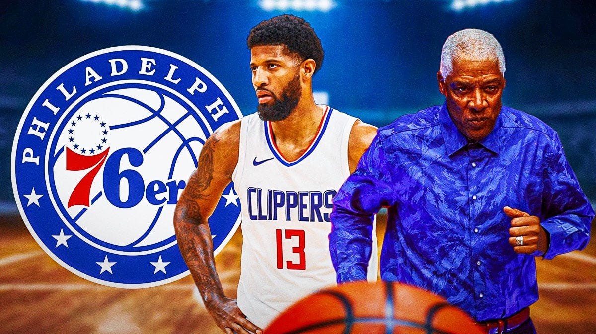 Current Philadelphia 76ers player Paul George and former NBA player Julius Erving