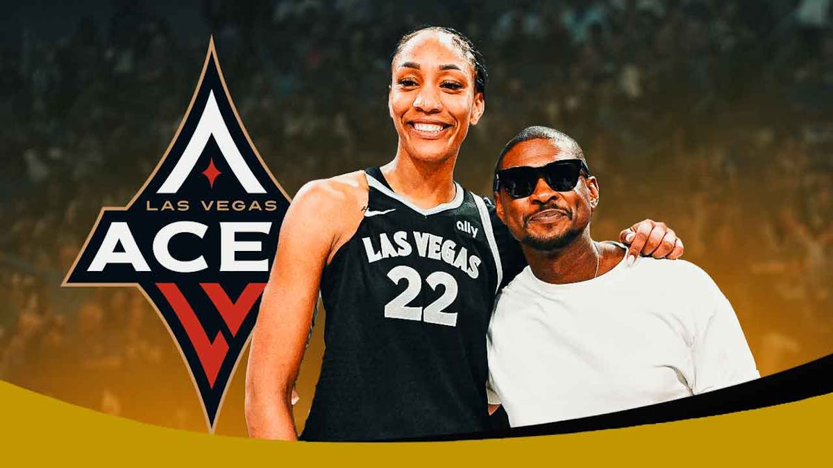 Aces' A'ja Wilson stands next to Usher after Sky loss