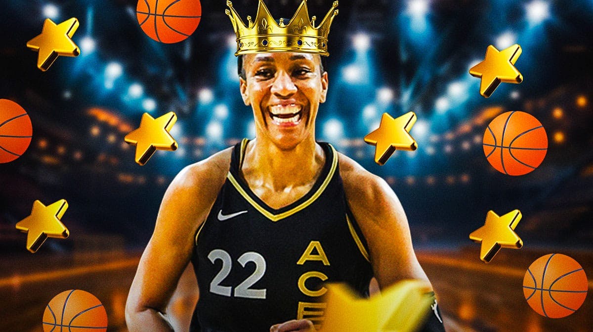 Las Vegas Aces player A'ja Wilson, with a crown on her head and basketballs and stars around her