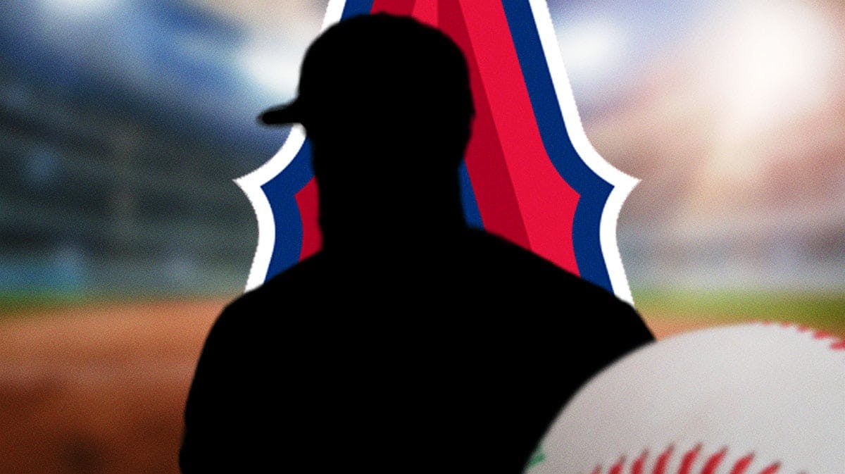 Silhouette of Luis Rengifo in front of an Angels logo.