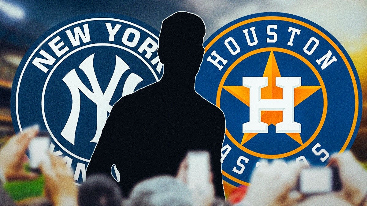 Image: Caleb Ferguson as a silhouette. Yankees, Astros logos.